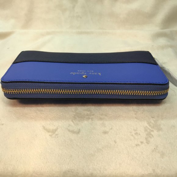NWT Kate Spade Leather Color Block Zip Around Continental Wallet in Royal & Navy - Picture 3 of 10